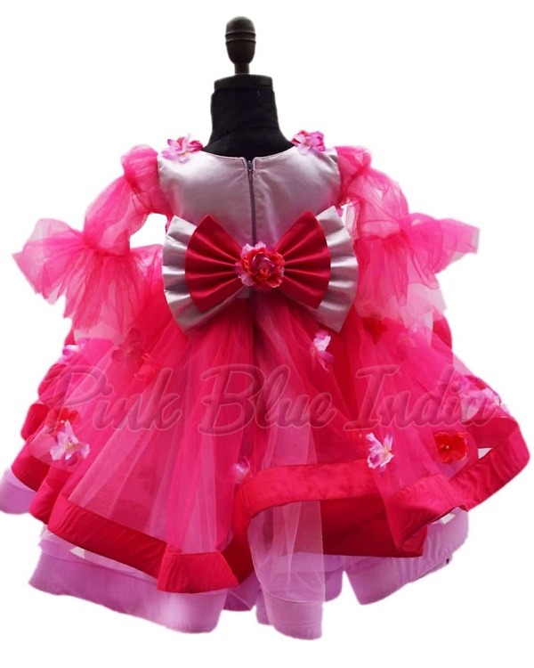 Cute balloon sleeve layered gown for girls stylish birthday party wear
