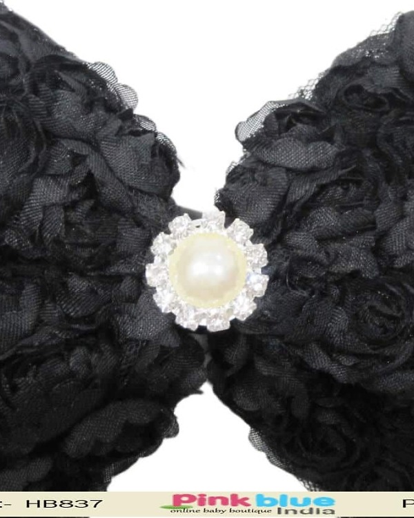Infant girl black floral headband elegant party accessory stylish cute look