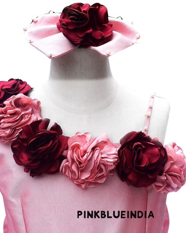 Kids girl pink silk gown cute birthday party dress elegant special occasion outfit