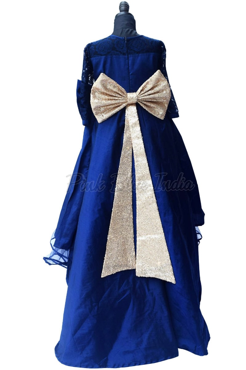 Cute royal blue high low party dress for girls birthday princess outfit