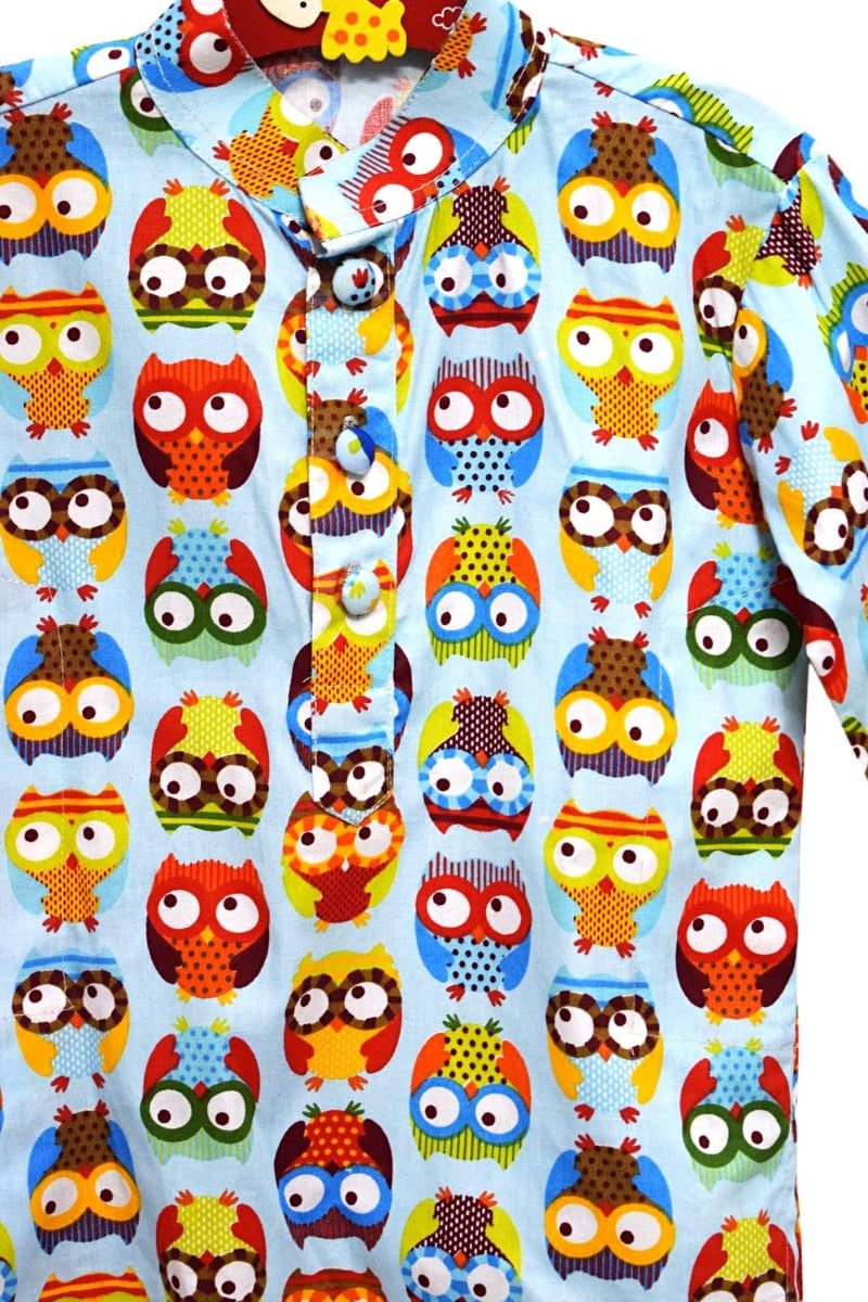 Cute owl print kurta boys festive outfit playful party wear comfortable style