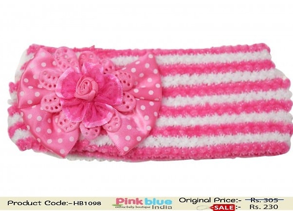Pink white crochet headband for baby girls festive cute