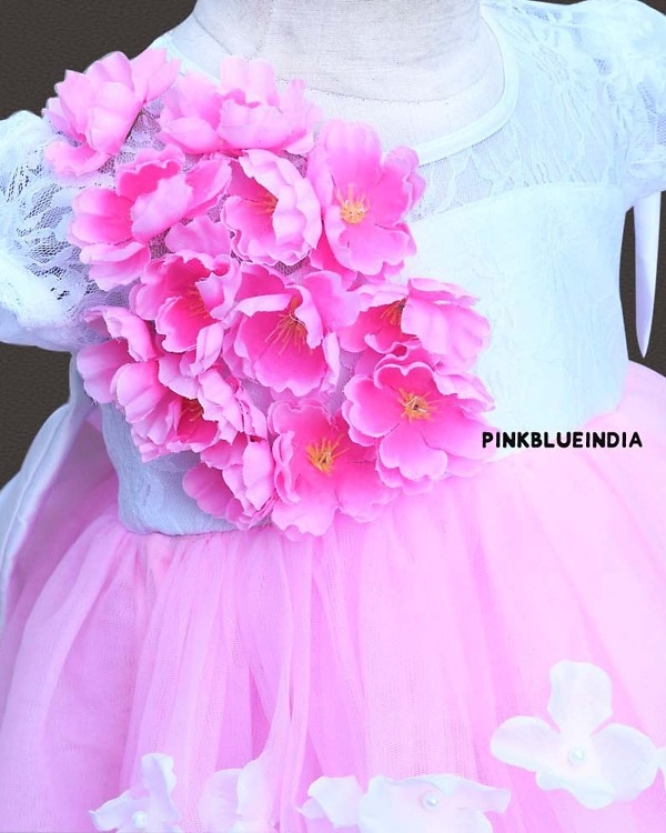 Cute pink high low baby girl dress for birthday, elegant celebration wear