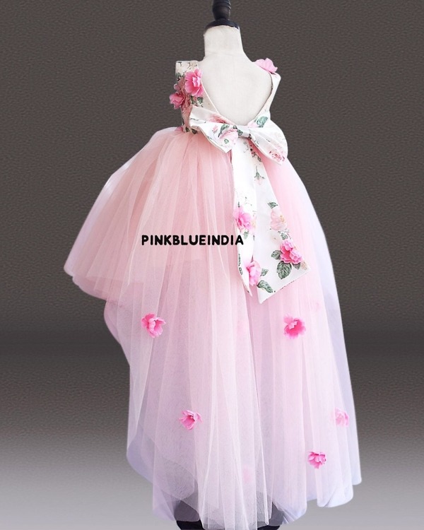 Cute pink high low tulle dress for kids birthday party, elegant outfit