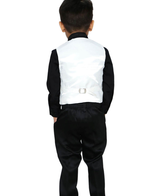 White tuxedo suit for baby boy, wedding party wear, elegant formal outfit