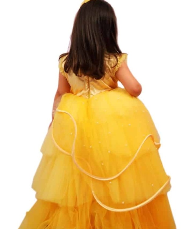 Yellow baby girl party wear gown for birthday celebration bright stylish look