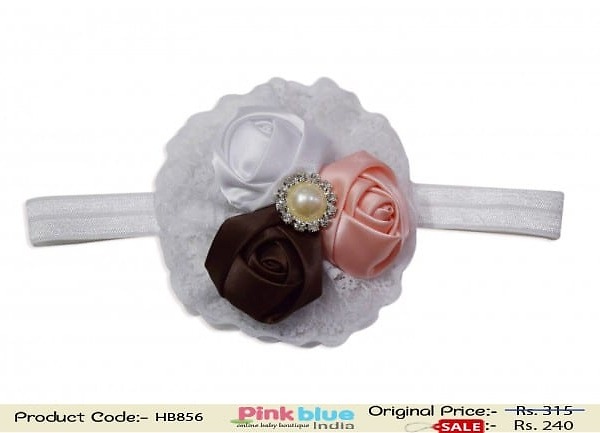 White designer headband for baby girl, cute accessory for parties and weddings