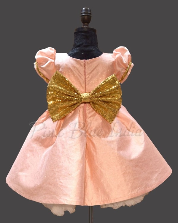 Peach designer kids birthday frock party wear elegant stylish
