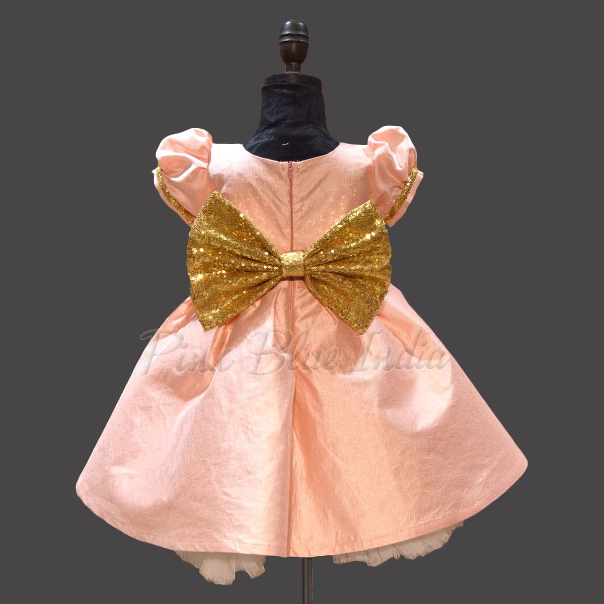Peach designer kids birthday frock party wear elegant stylish