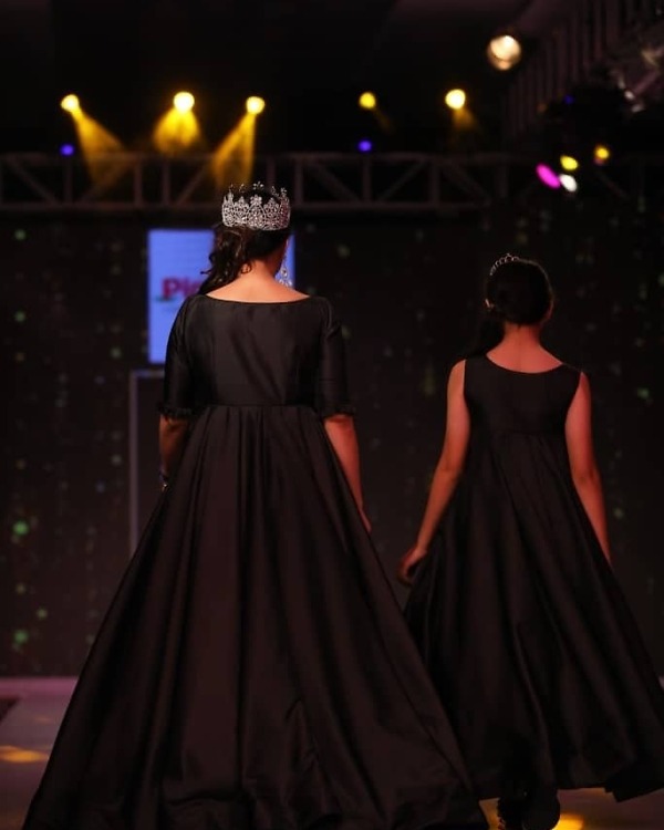 Designer mother and daughter matching party dress for wedding celebration elegant look