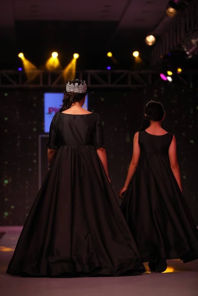 Designer mother and daughter matching party dress for wedding celebration elegant look