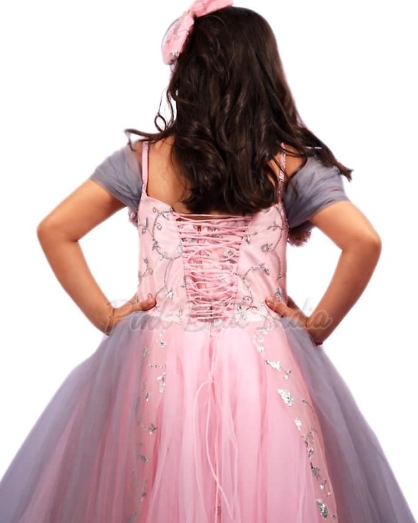 Designer pink kids ball gown for birthday celebration elegant party wear