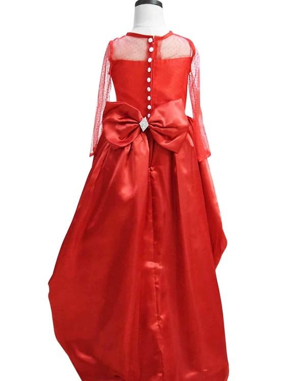 Kids red satin net high low dress birthday party stylish outfit
