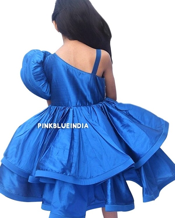 Designer blue frock for kids party wear, stylish and elegant outfit
