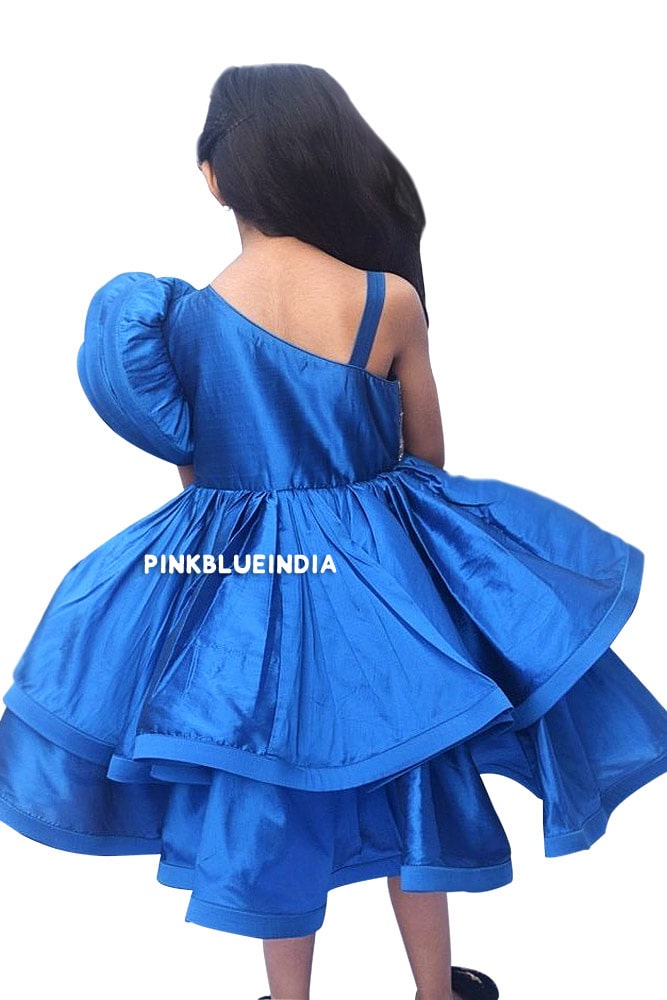Designer blue frock for kids party wear, stylish and elegant outfit