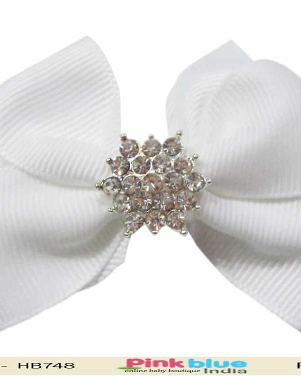White infant girl headband for baptism or wedding, pure and elegant style