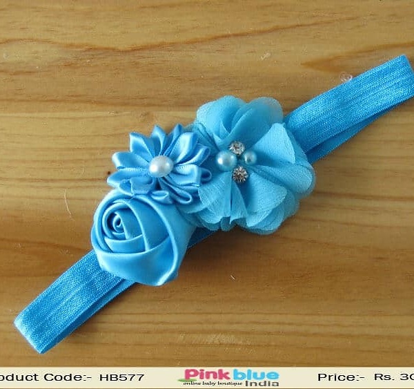 Elegant Blue Kids Falower Headband for Girls