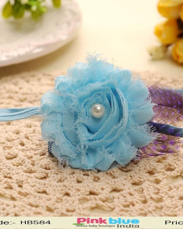 Baby girl sky blue floral headband birthday party wear stylish