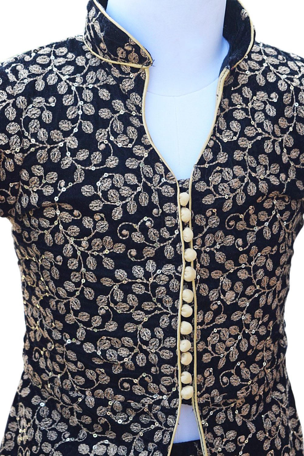Black velvet jacket with champagne skirt for kids, elegant wedding wear