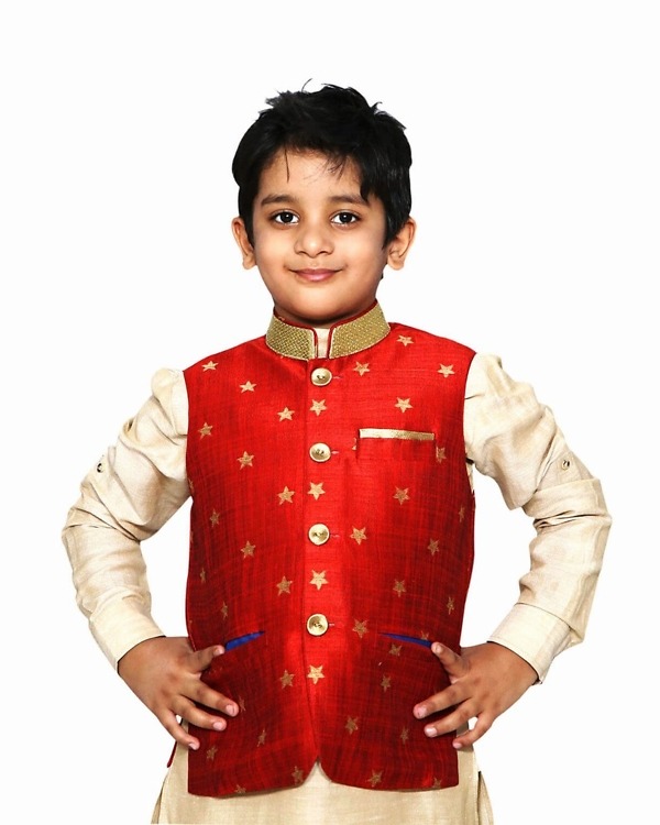 Ethnic kurta pajama with red jacket baby boy festive wear