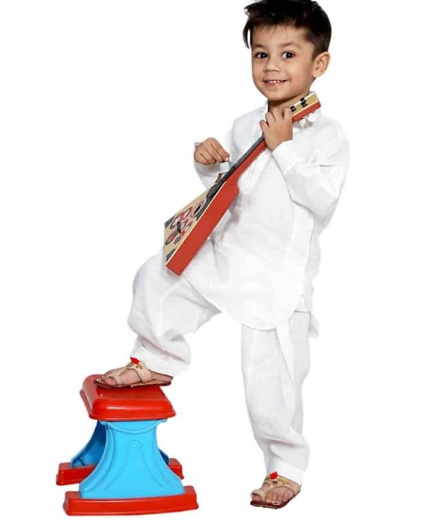 Ethnic white kurta pajama for boys, comfortable festive outfit