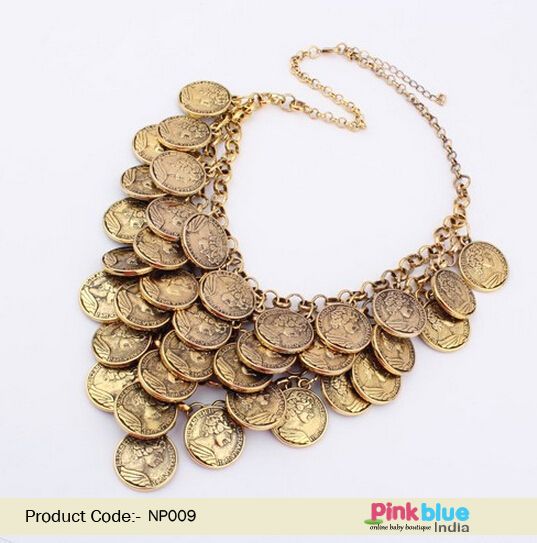 Antique coin necklace for women layered gold party wear statement