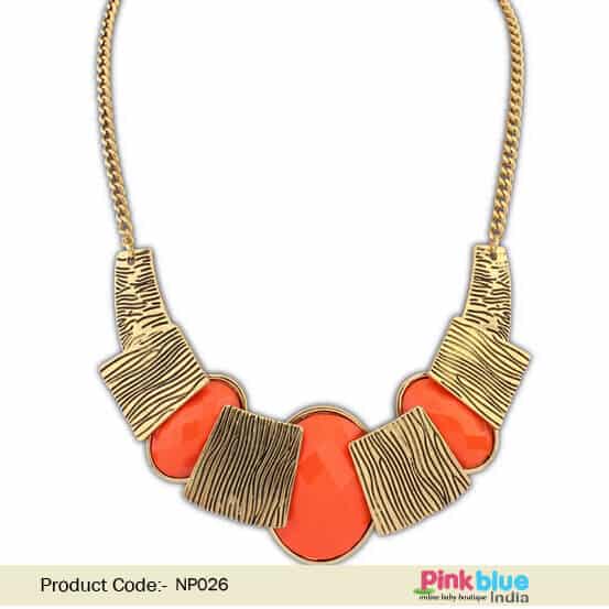 Antique gold necklace for women orange stones wedding wear classy