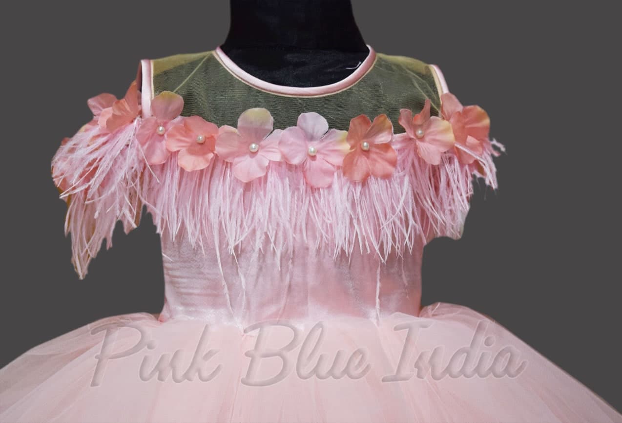 Feather dress for baby girl stylish birthday celebration elegant outfit