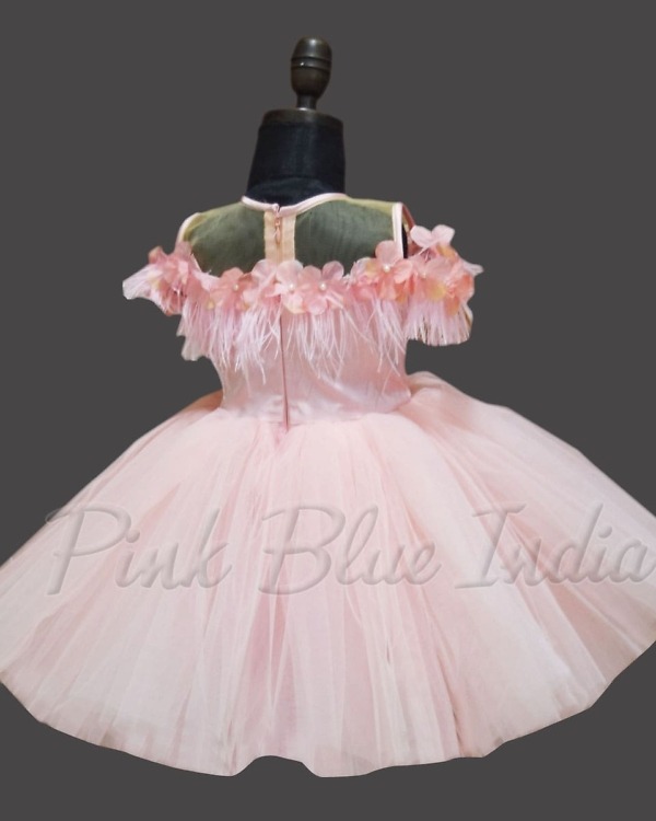 Feather gown dress for baby girl stylish birthday celebration outfit