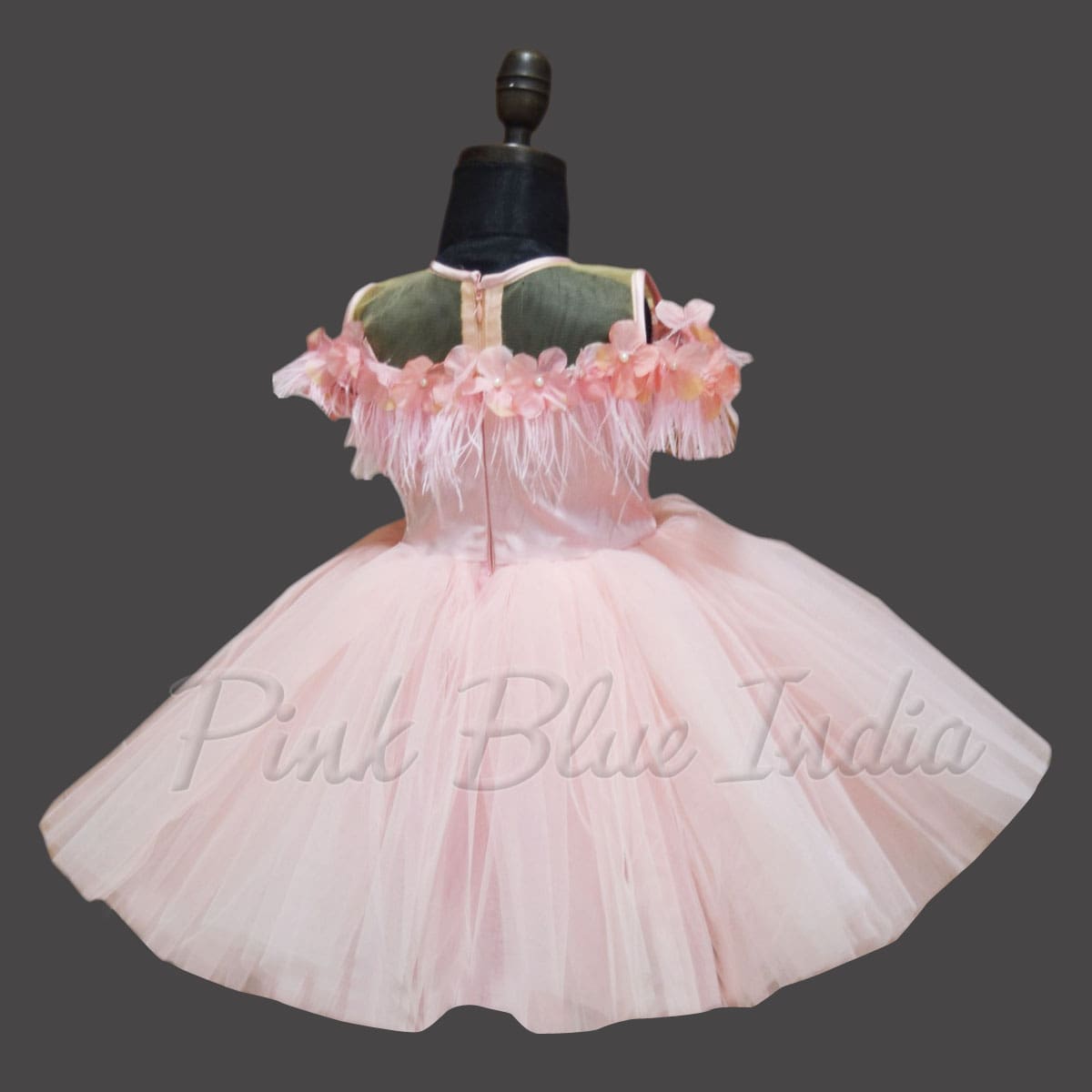 Feather gown dress for baby girl stylish birthday celebration outfit