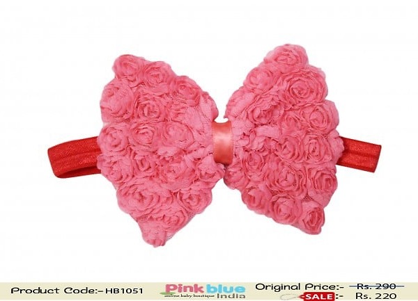Peach red floral bow hairband for girls wedding, vibrant and stylish look