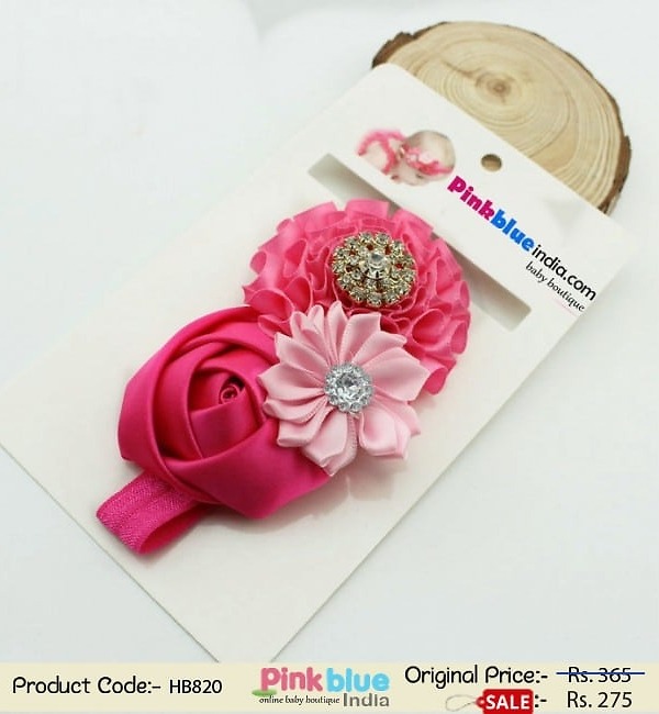Pink floral infant headband for birthday celebration, cute and stylish