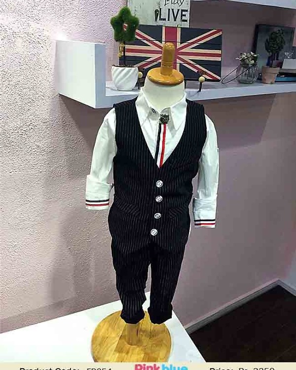 Formal dress combo for boys with white shirt and black trousers, ideal for celebrations