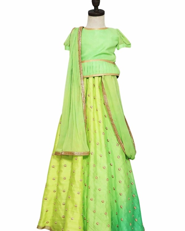 Green lehenga choli for kids girl, festive wedding wear, stylish ethnic outfit