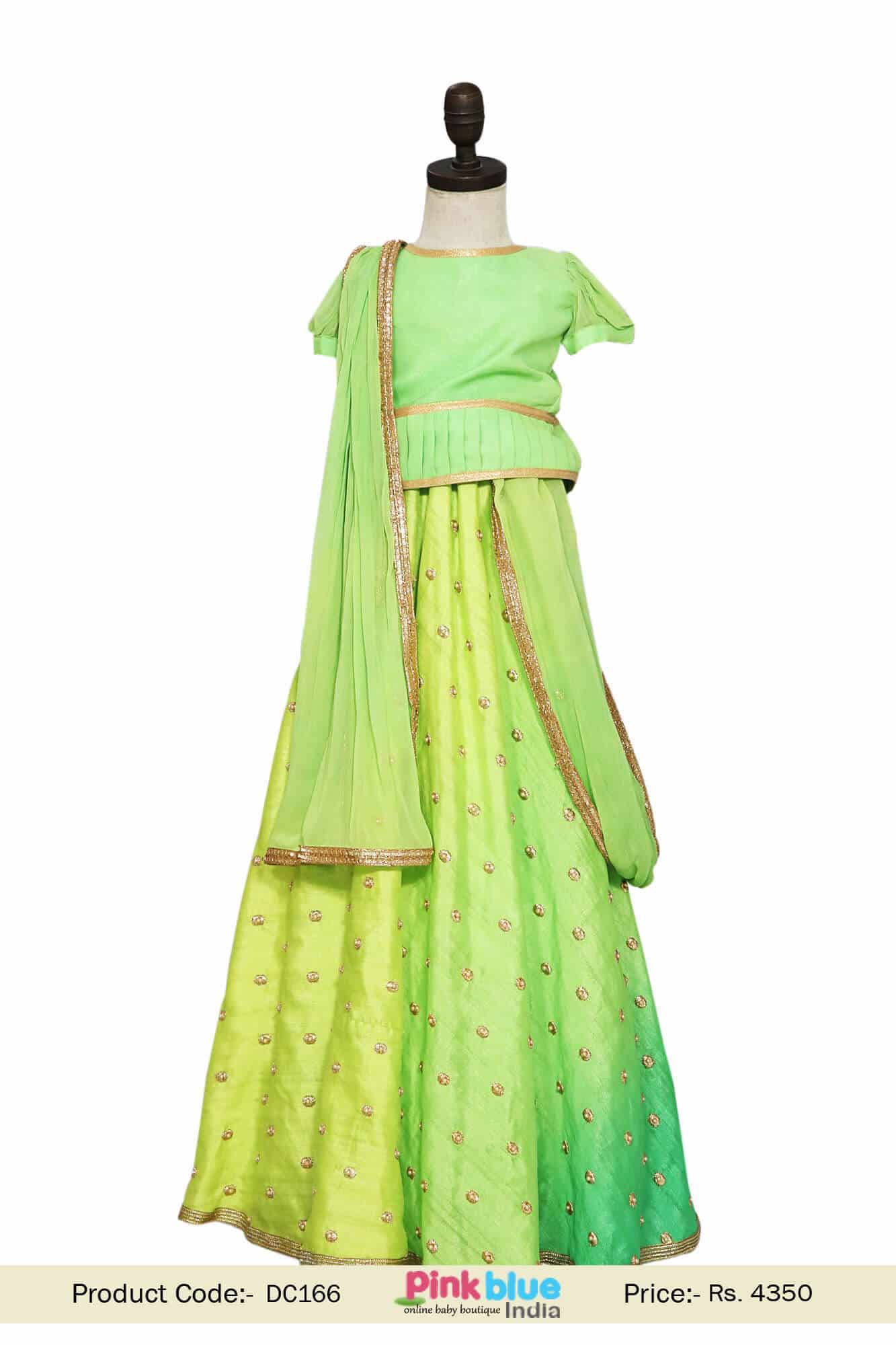 Green lehenga choli for kids girl, festive wedding wear, stylish ethnic outfit