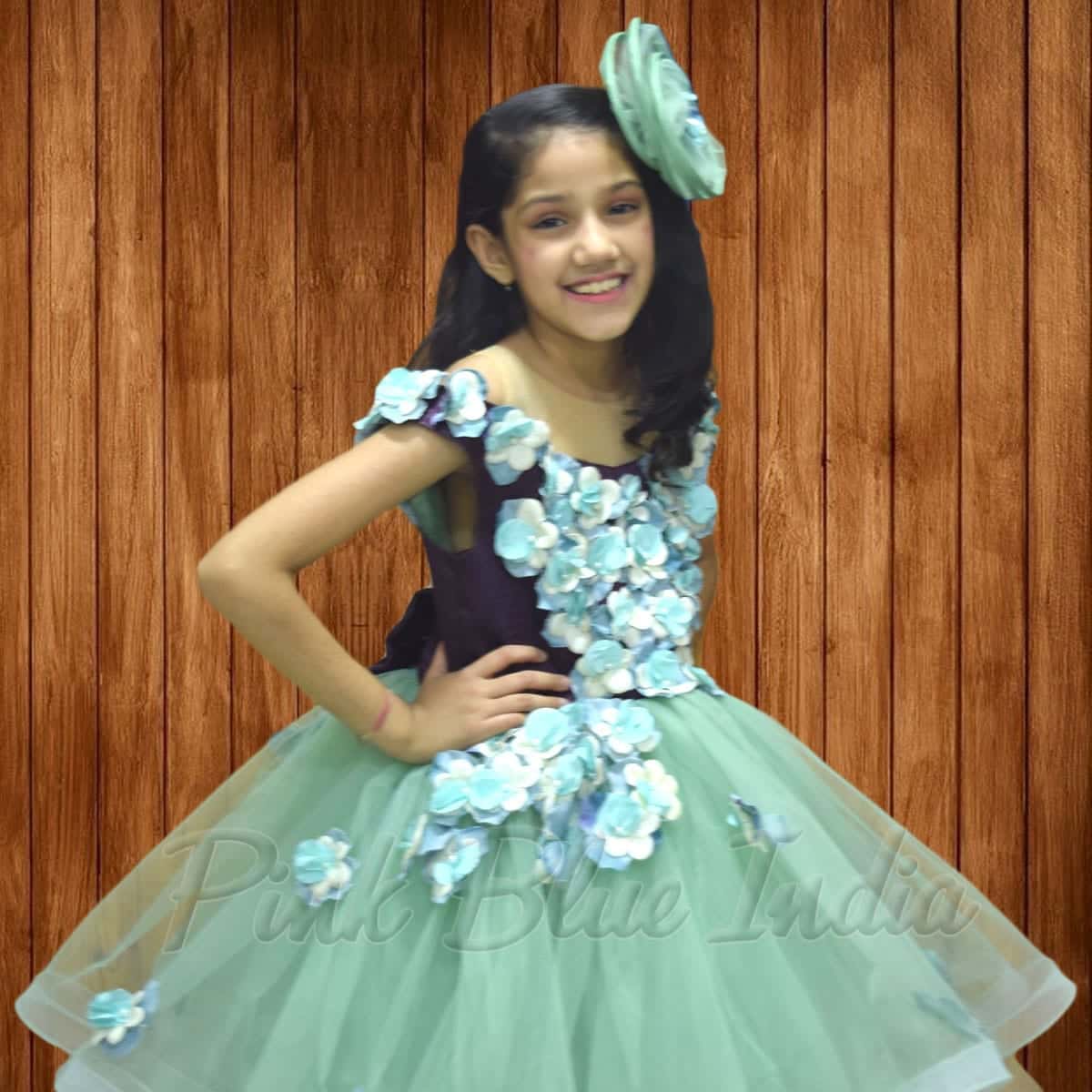 Off shoulder ankle length gown for girls birthday party elegant look