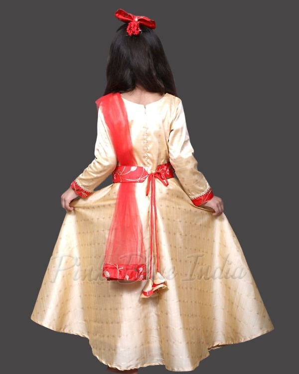 Girls beige long gown for wedding function graceful stylish outfit