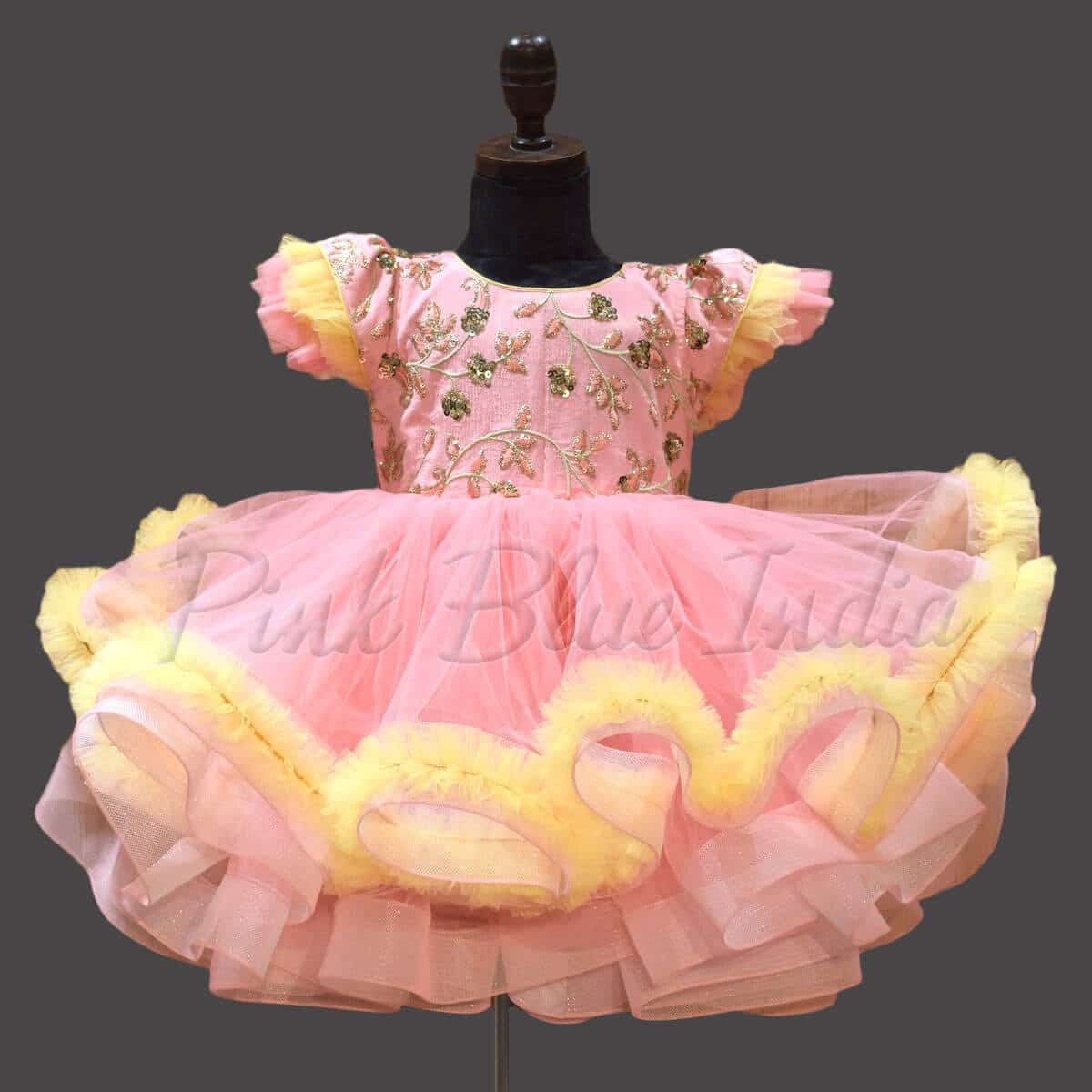 Pink fluffy birthday gown for girls party wear stylish elegant outfit