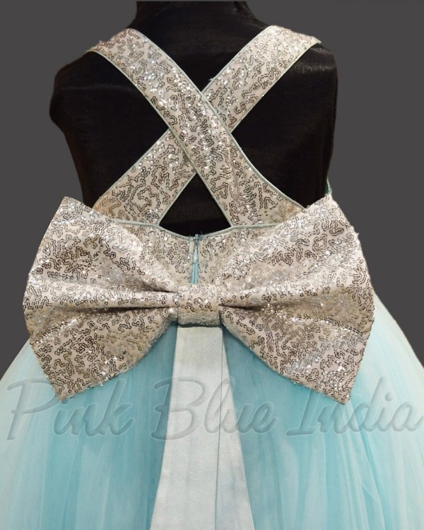Blue birthday dress for girls elegant party wear stylish special occasion outfit