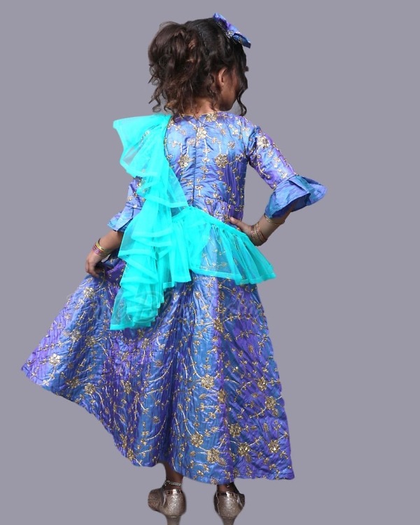 Blue ethnic gown for girls wedding celebration elegant outfit