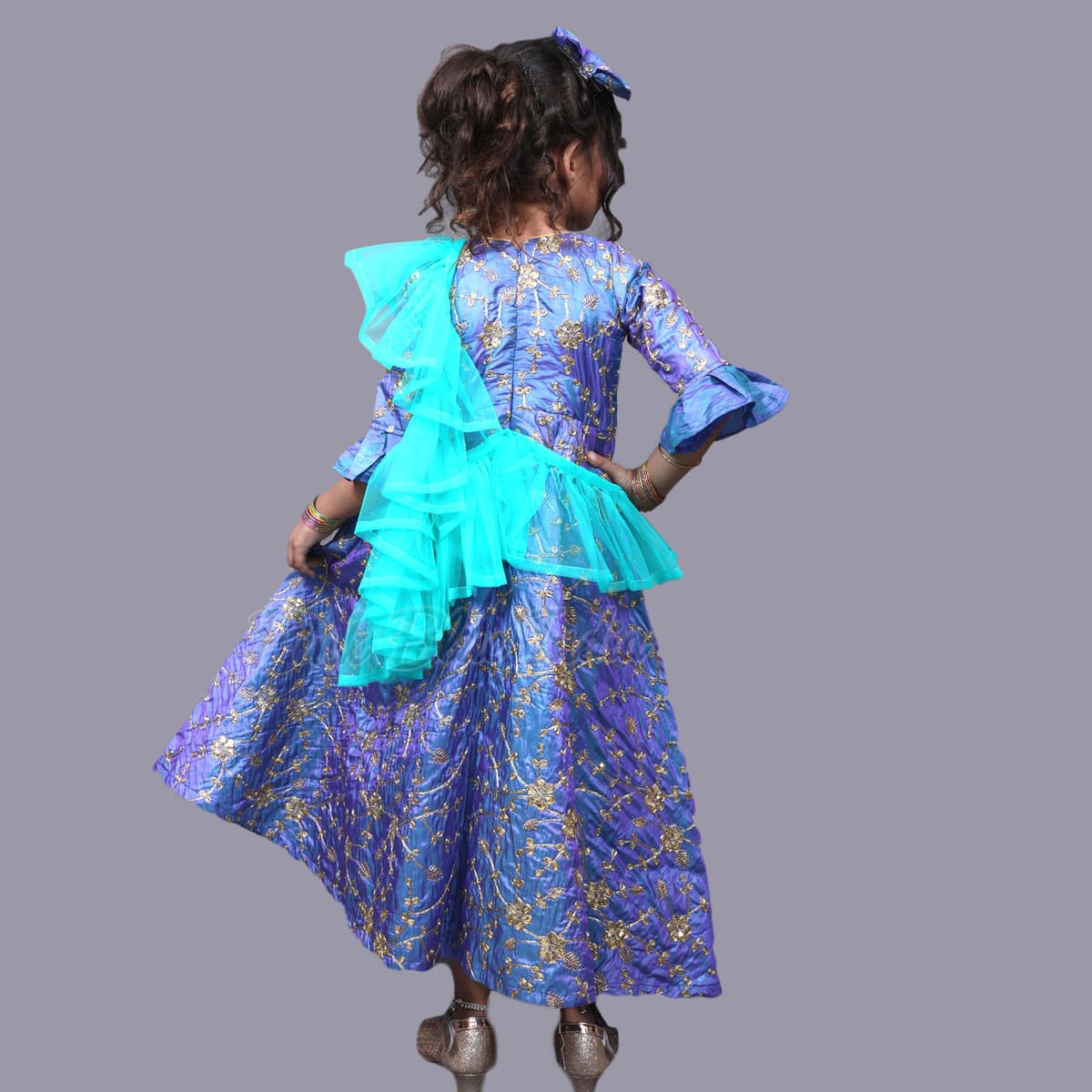 Blue ethnic gown for girls wedding celebration elegant outfit