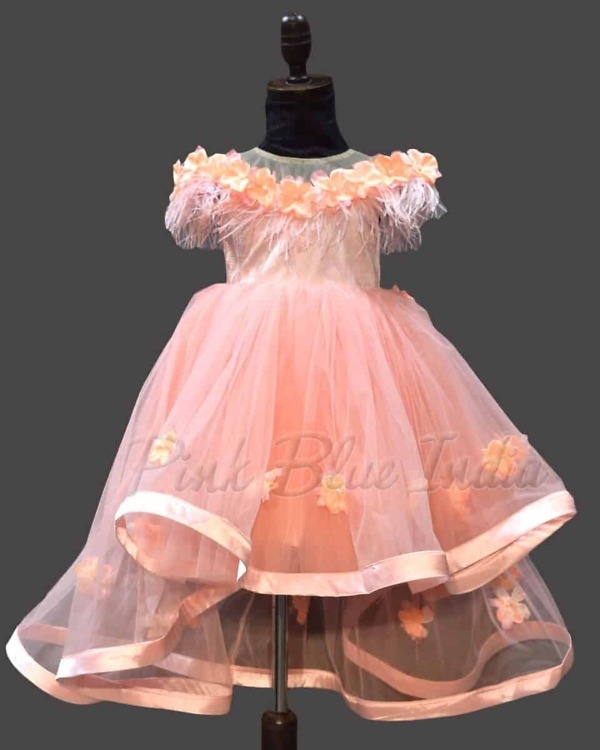 Girls feather gown stylish birthday party wear outfit