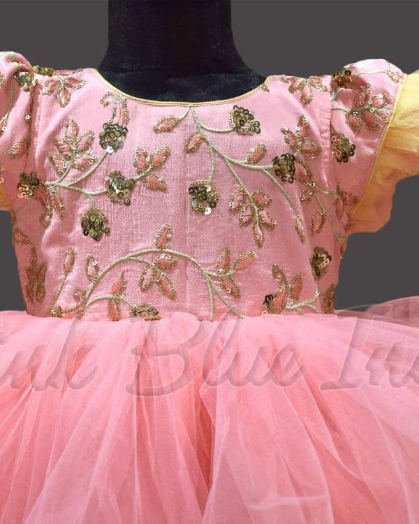 Pink fluffy gown for girls birthday party wear stylish princess look