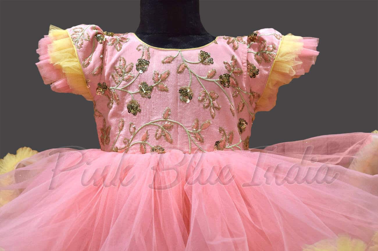 Pink fluffy gown for girls birthday party wear stylish princess look