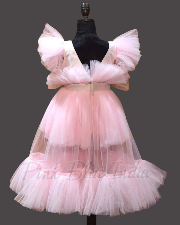 Girls pink long western gown for birthday party elegant wear