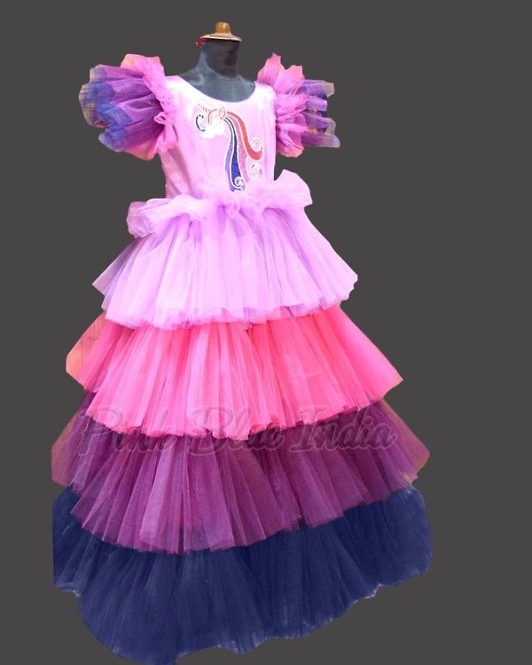 Colorful unicorn gown dress for girls birthday party stylish wear
