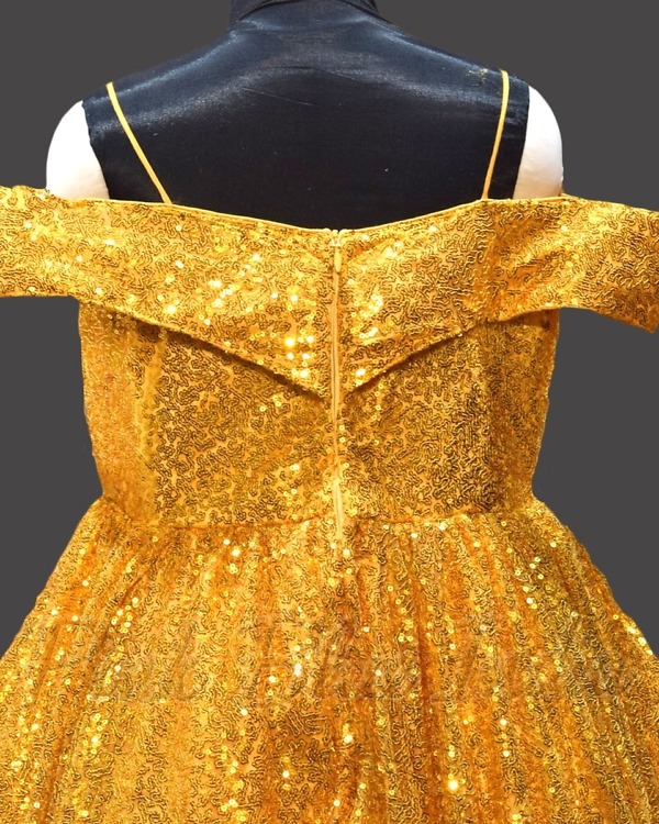 Golden party gown for baby girls stylish princess birthday outfit