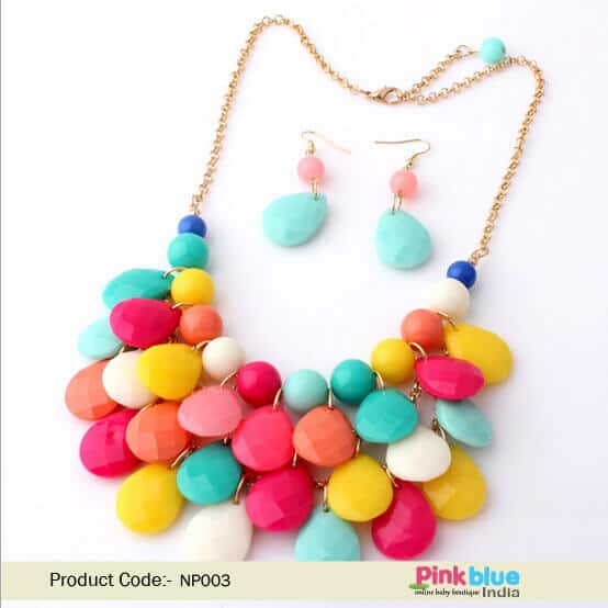 Gorgeous Multi-Colored Beaded Boho Hippie Necklace with Earrings