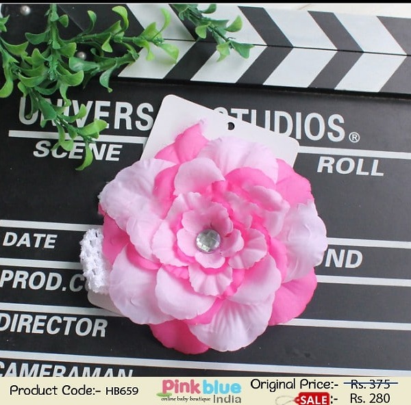 Infant girl white crochet headband elegant birthday party accessory