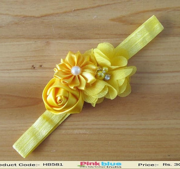 Gorgeous Yellow Hair Band with Three Beautiful Flowers